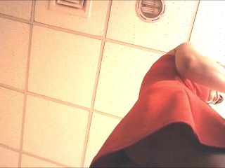 Upskirt coworker 4, ebony panties and red dress