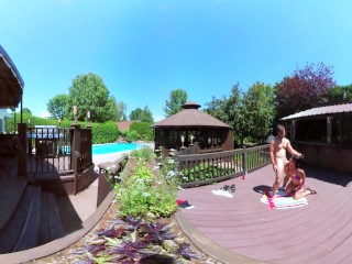 3-Way Porn - VR Group Orgy by the Pool in Public 360